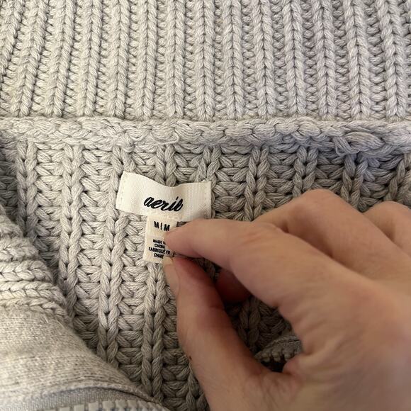 Aerie Double Zip Size Medium Gray Cropped Cardigan Loose Fit Chunky Knit Sweater - Picture 5 of 8